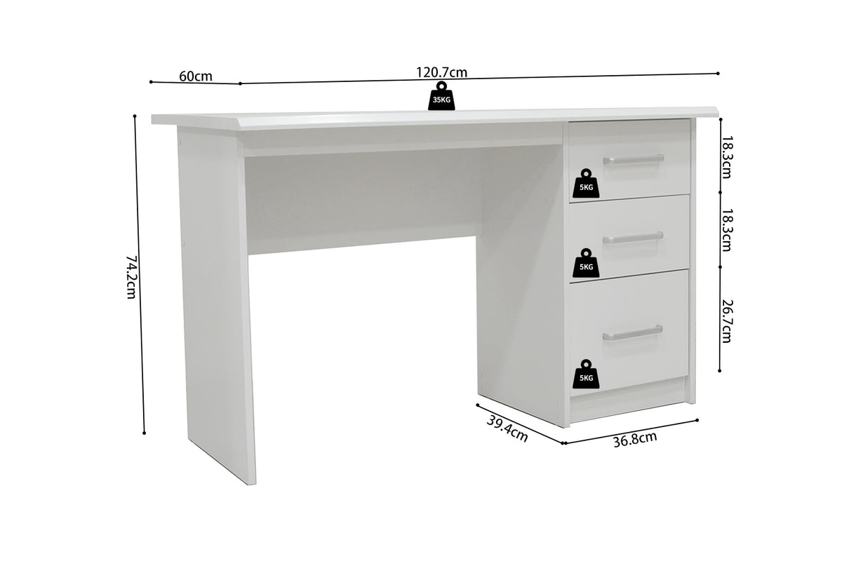 Bureau Mateo 3 tiroirs Blanc