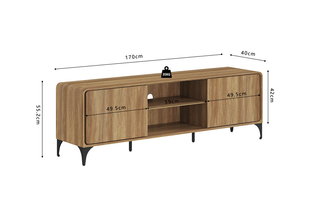 Meuble TV Florence 170 cm effet chêne Naturel
