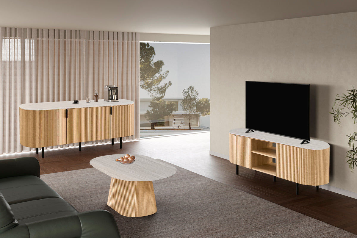 Meuble TV Vigo 160 cm effet chêne Naturel Gris