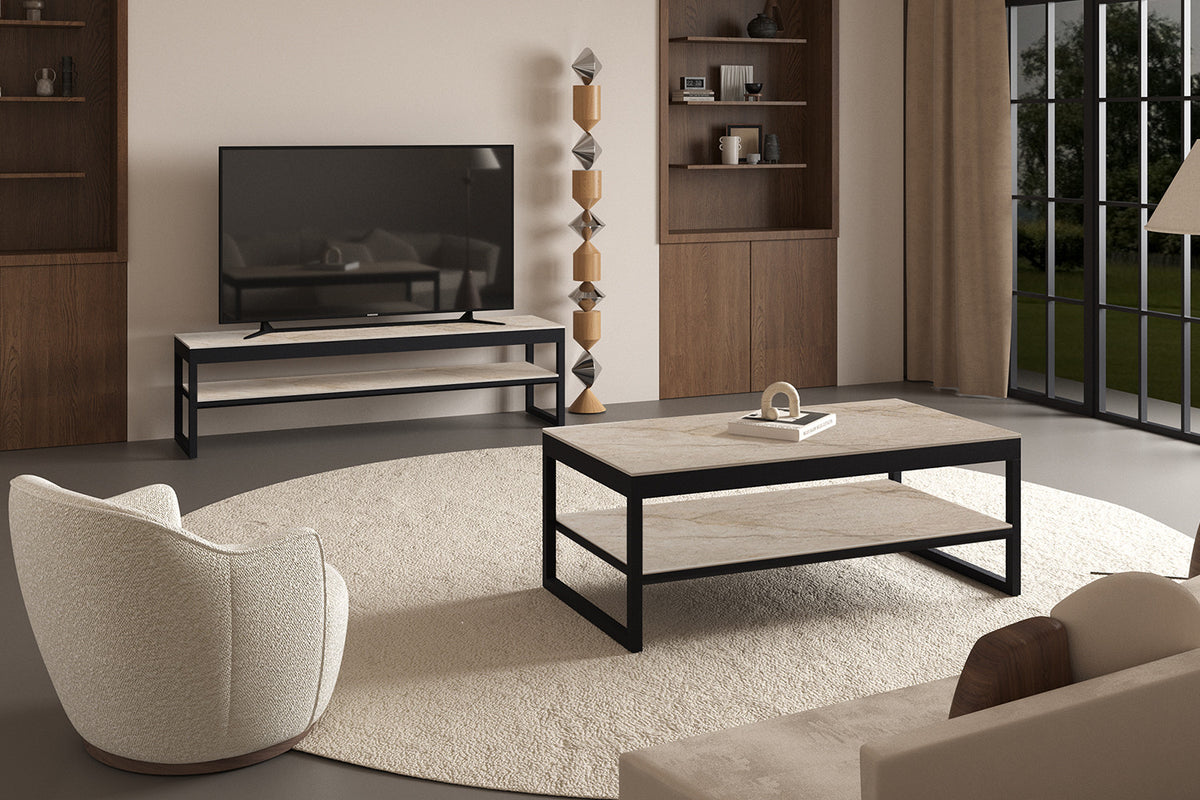 Meuble TV Axelle Pierre Brillante Shakspear Beige - vue 3