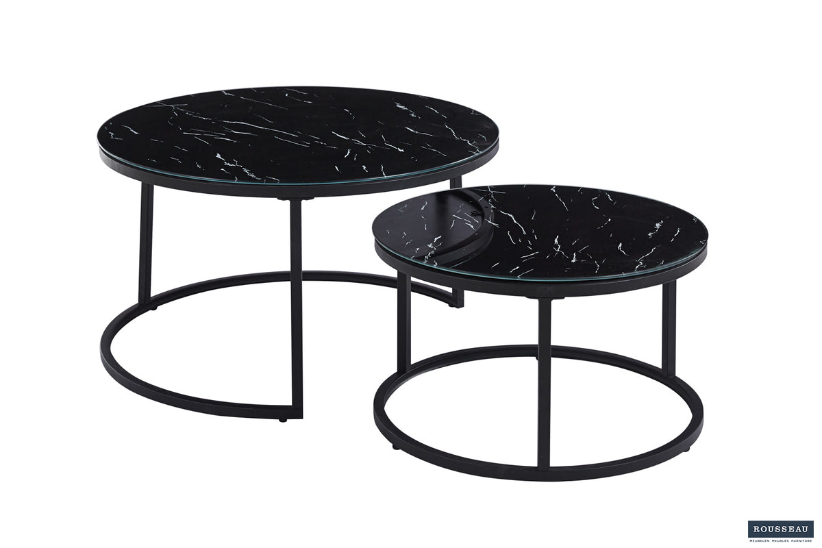 Table basse Boston finition Verre Marbre Noir