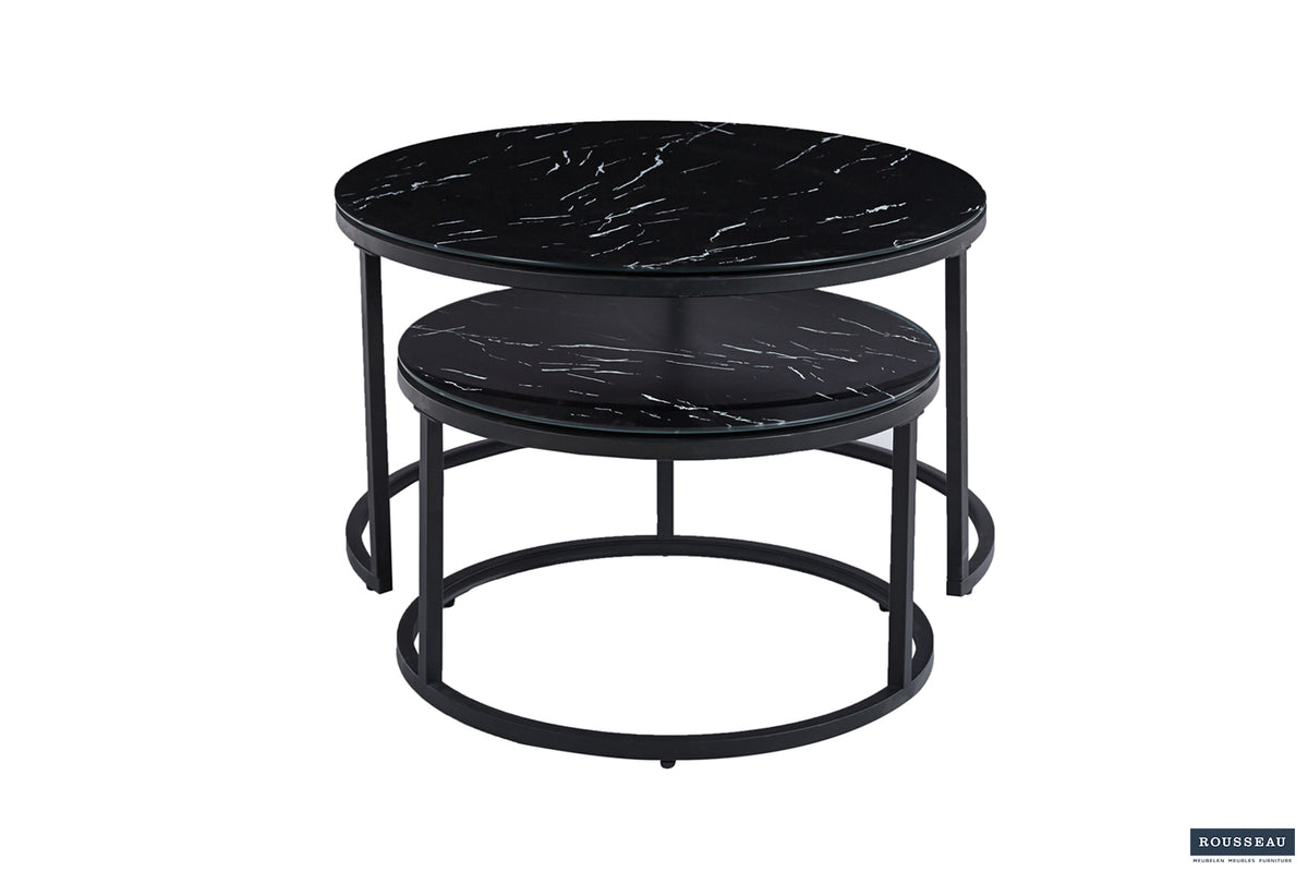 Table basse Boston finition Verre Marbre Noir