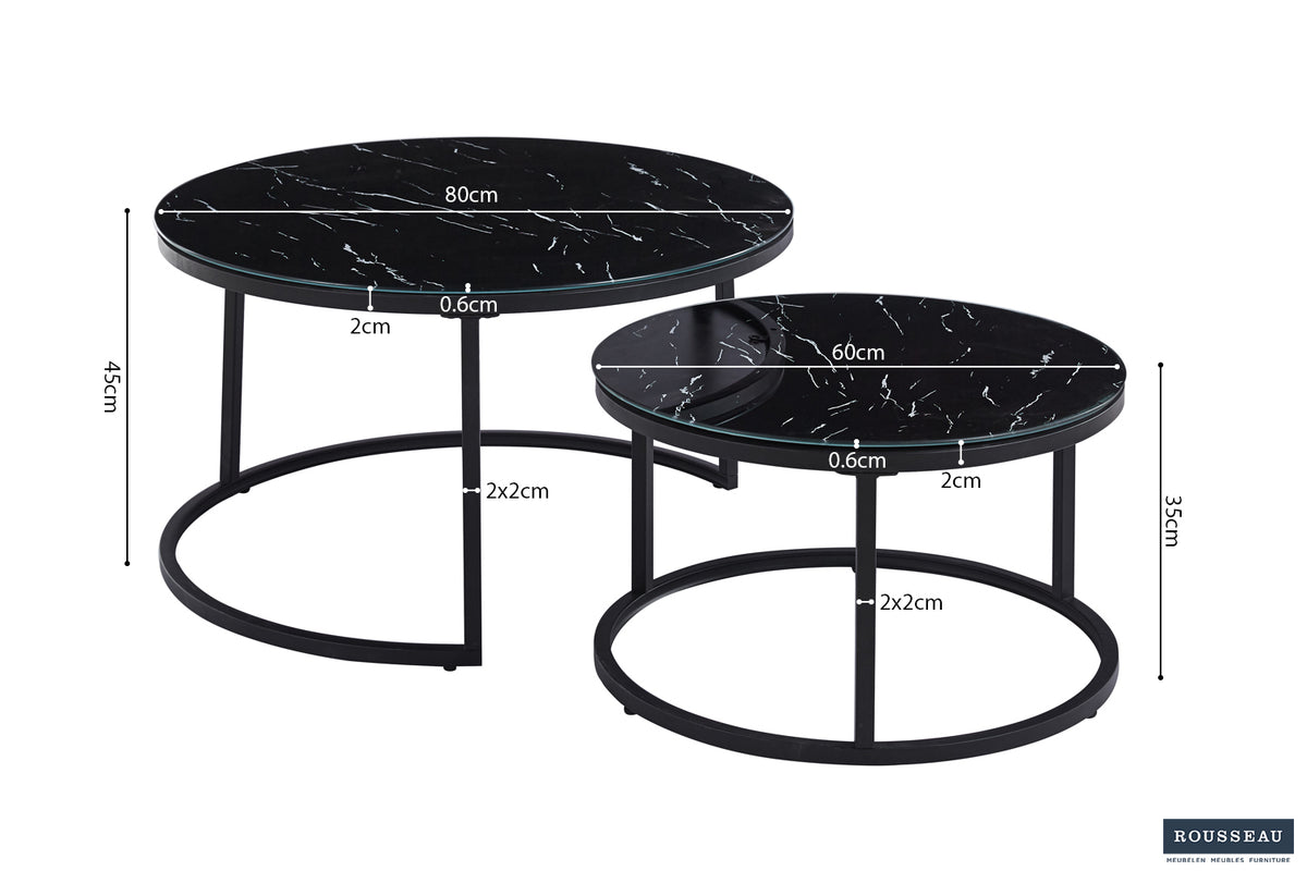 Table basse Boston finition Verre Marbre Noir