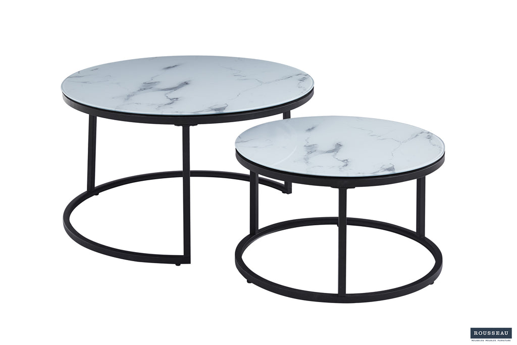 Table basse Boston finition Verre Marbre Blanc