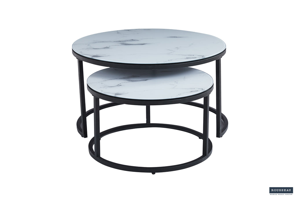 Table basse Boston finition Verre Marbre Blanc