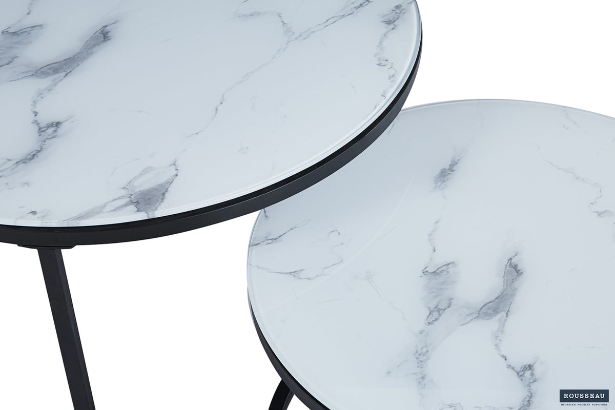 Table basse Boston finition Verre Marbre Blanc