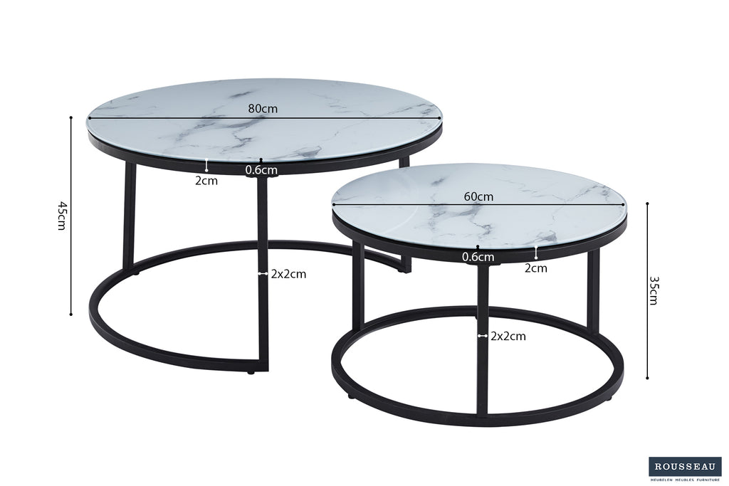 Table basse Boston finition Verre Marbre Blanc