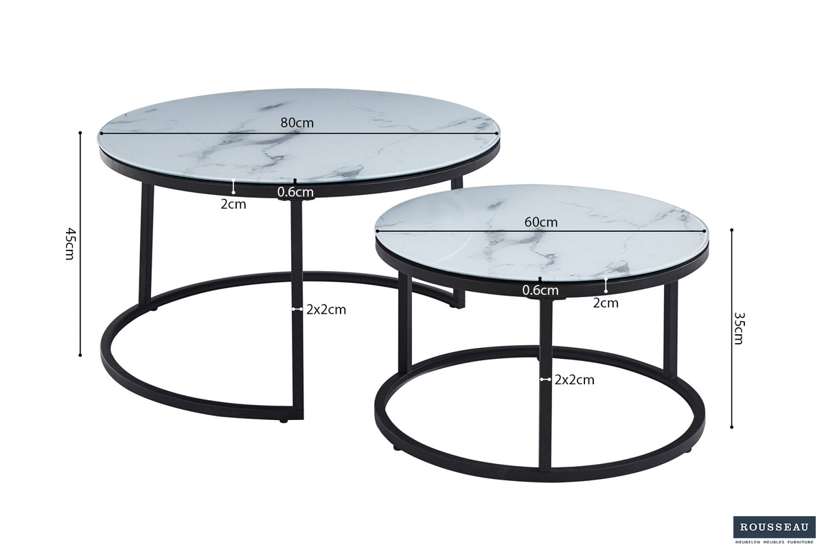 Table basse Boston finition Verre Marbre Blanc