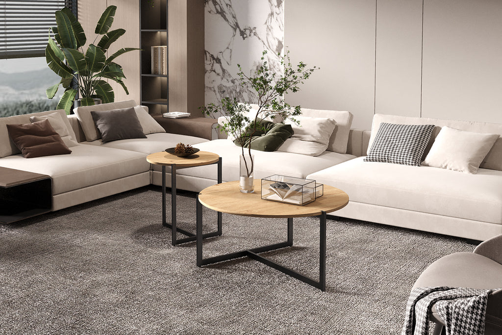 Lot de 2 Table basse Pola effet chêne vieilli