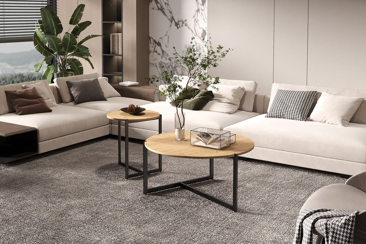 Lot de 2 Table basse Pola effet chêne vieilli