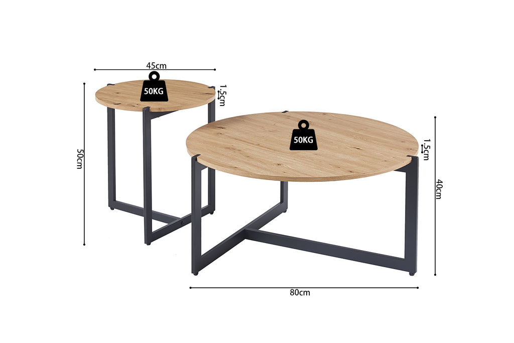 Lot de 2 Table basse Pola effet chêne vieilli