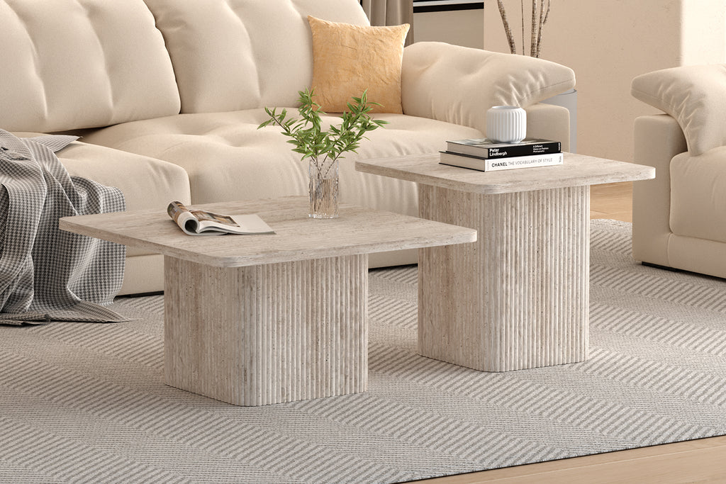 Set de 2 Table basses Bobby Décor travertin Beige