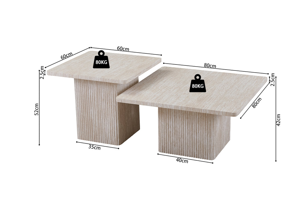 Lot de 2 Table basse Bobby effet travertin Beige