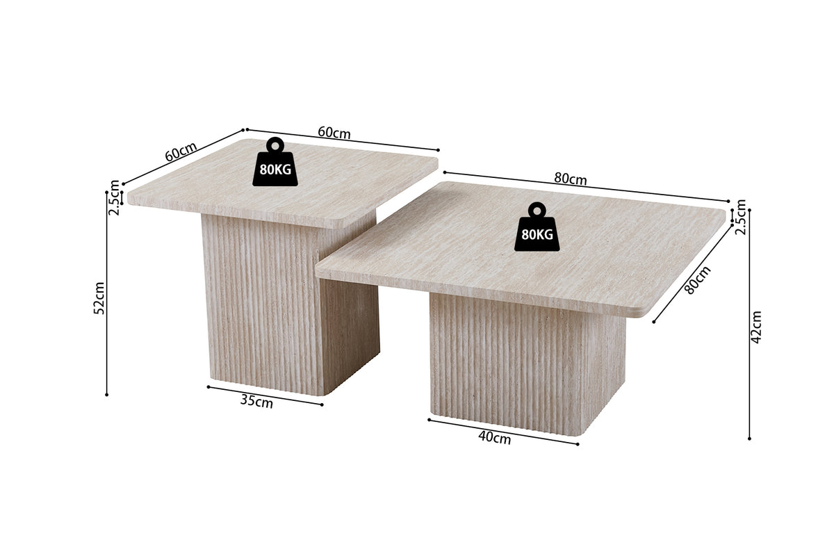 Lot de 2 Table basse Bobby effet travertin Beige