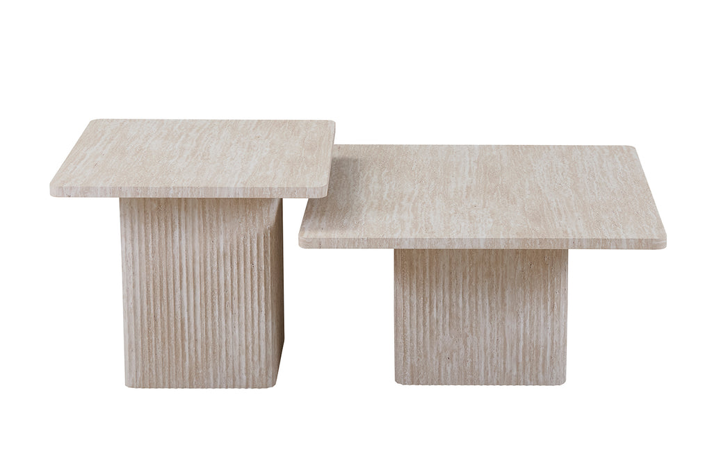 Lot de 2 Table basse Bobby effet travertin Beige