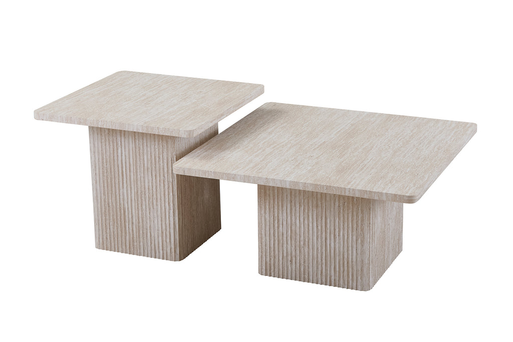 Lot de 2 Table basse Bobby effet travertin Beige