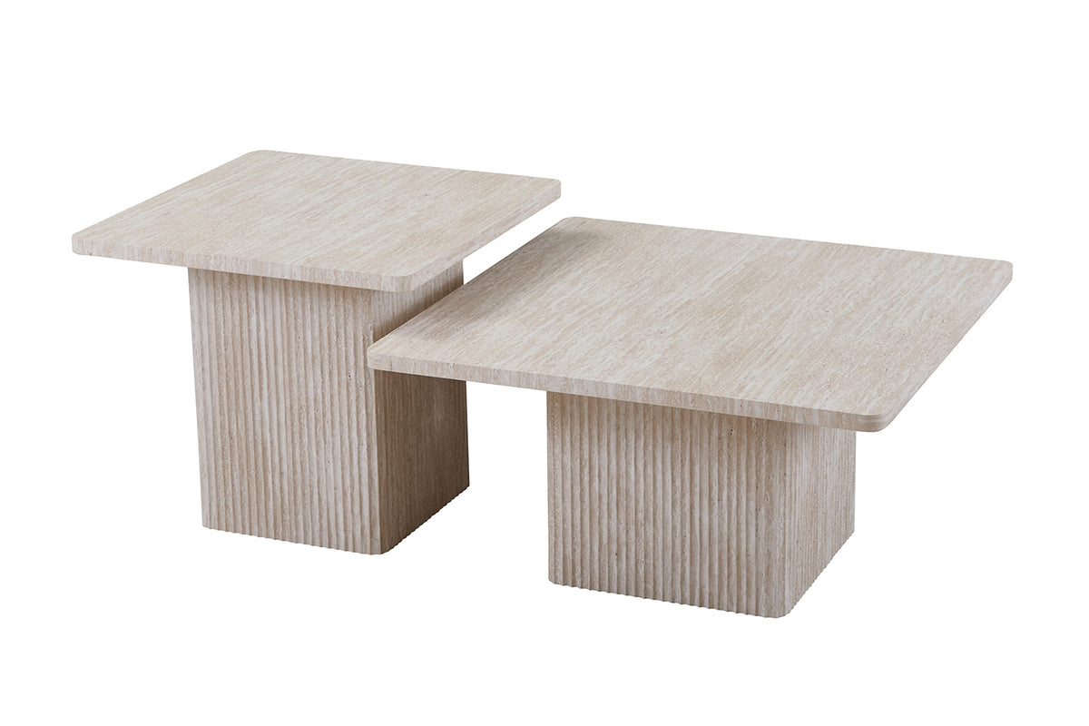 Lot de 2 Table basse Bobby effet travertin Beige