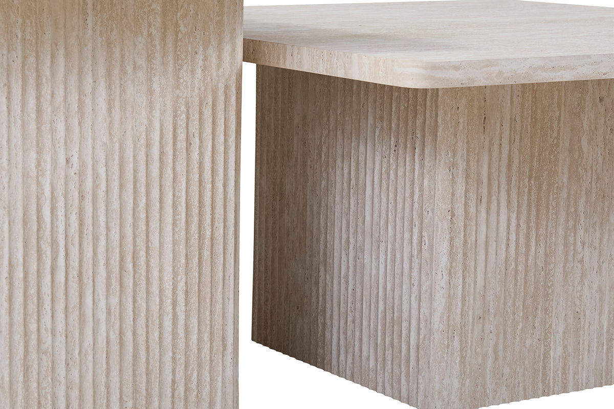 Lot de 2 Table basse Bobby effet travertin Beige