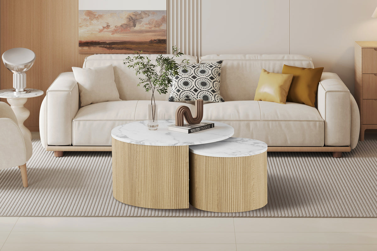 Table basse Rowan Ronde Décor Marbre Beige