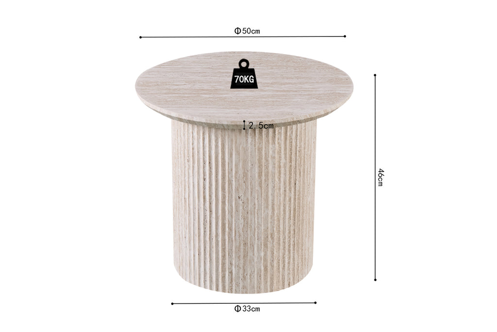 Table basse Lagos 50 cm Ronde effet travertin Beige