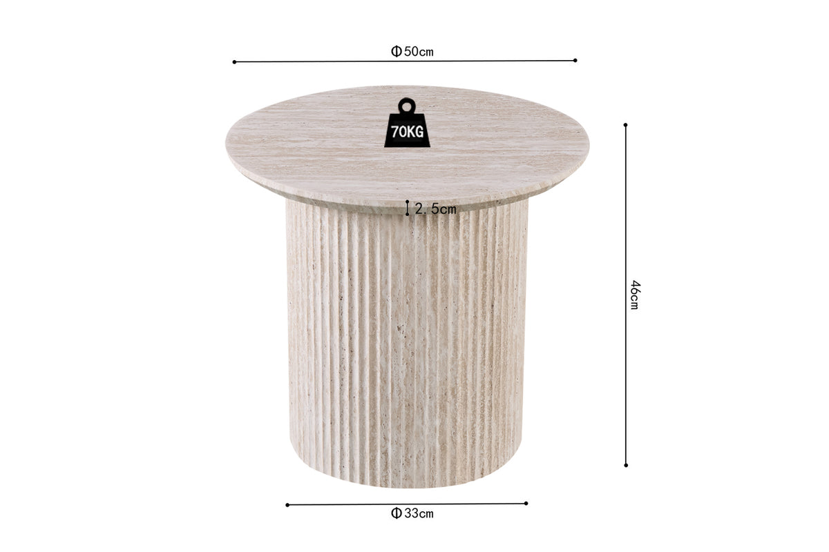 Table basse Lagos 50 cm Ronde effet travertin Beige