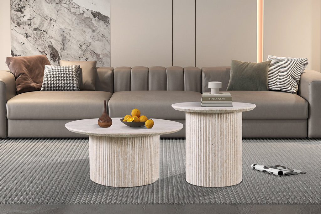 Table basse Lagos 80 cm Ronde effet travertin Beige