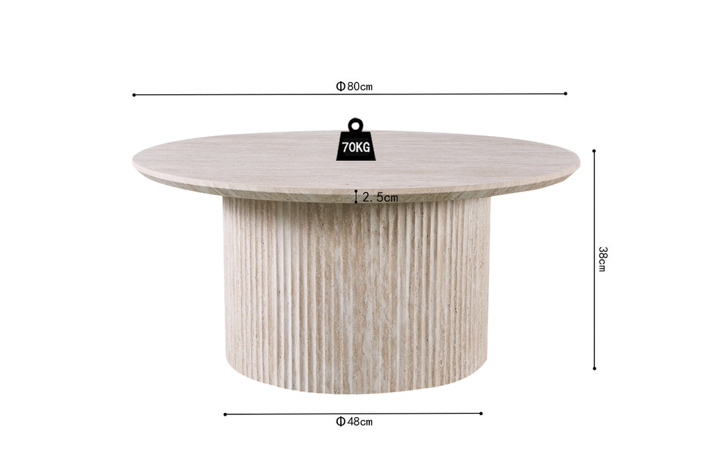 Table basse Lagos 80 cm Ronde effet travertin Beige