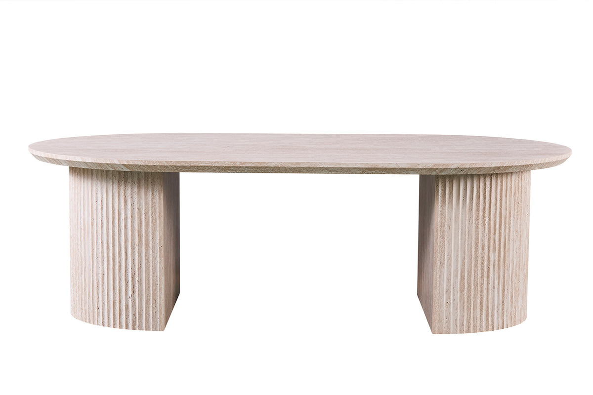 Table basse Lagos 120 cm Ovale effet travertin Beige