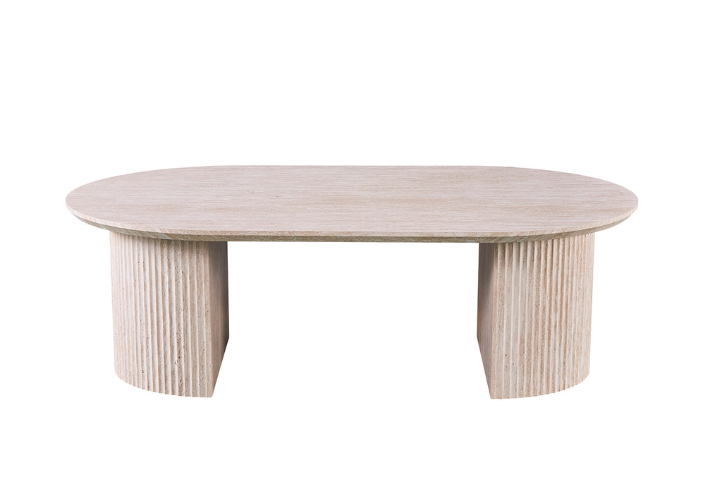 Table basse Lagos 120 cm Ovale effet travertin Beige