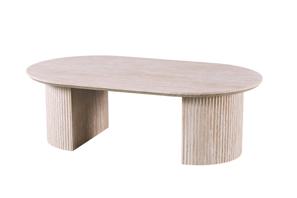 Table basse Lagos 120 cm Ovale effet travertin Beige