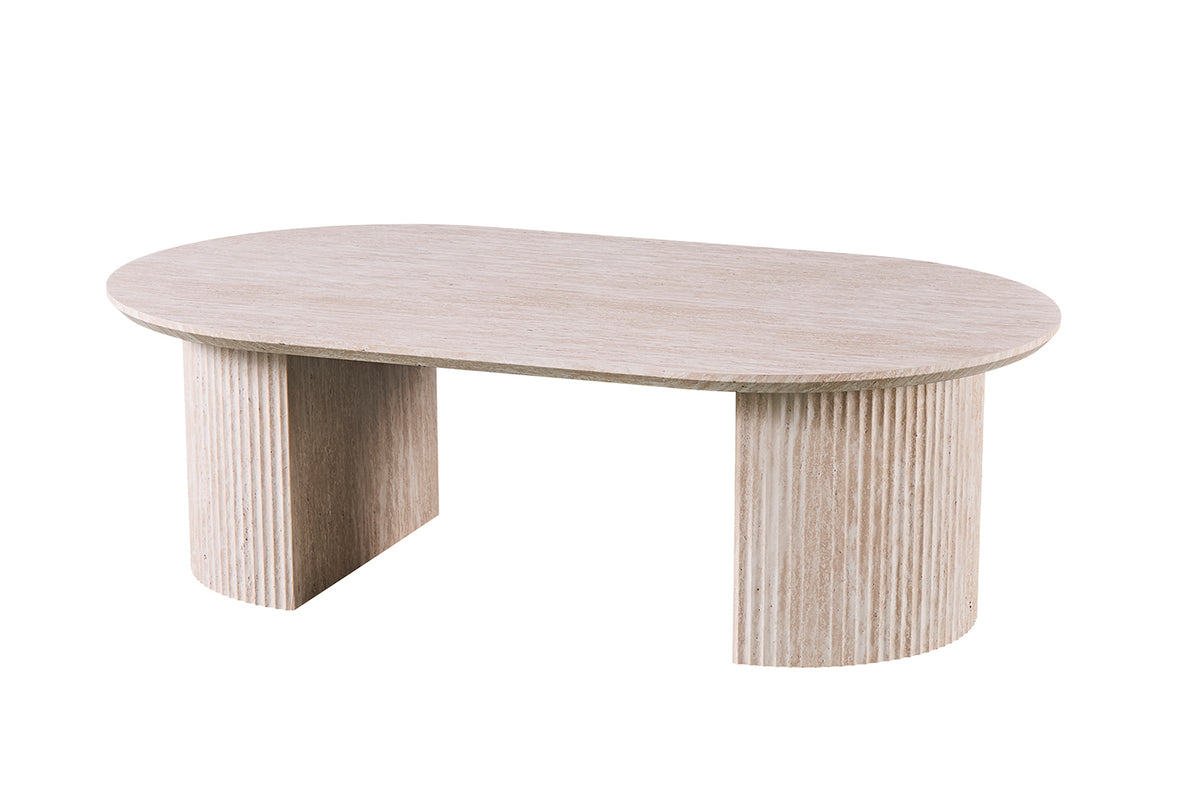 Table basse Lagos 120 cm Ovale effet travertin Beige