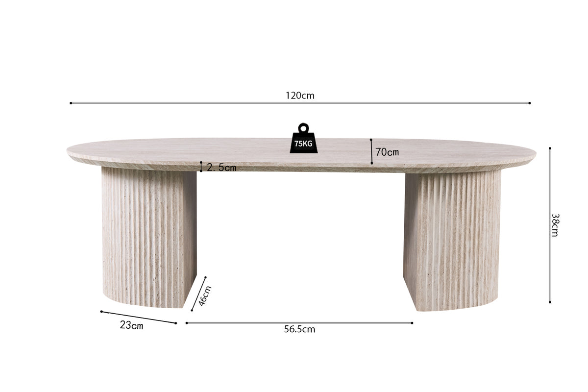 Table basse Lagos 120 cm Ovale effet travertin Beige