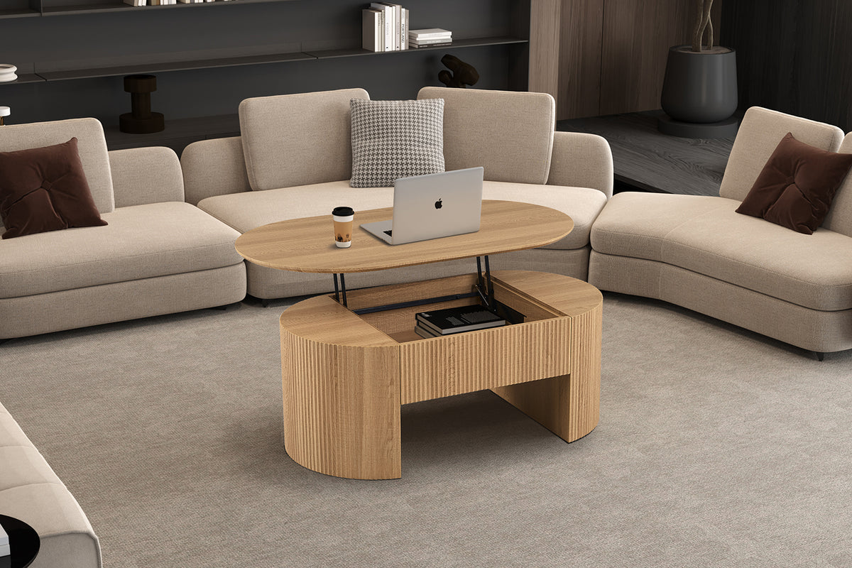 Table basse Lagos 120 cm Plateau relevable effet chêne Naturel