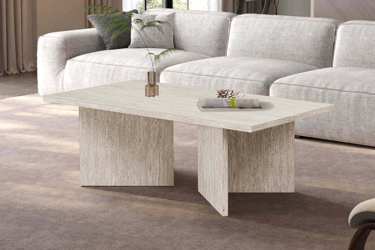 Table basse Litar effet travertin Beige