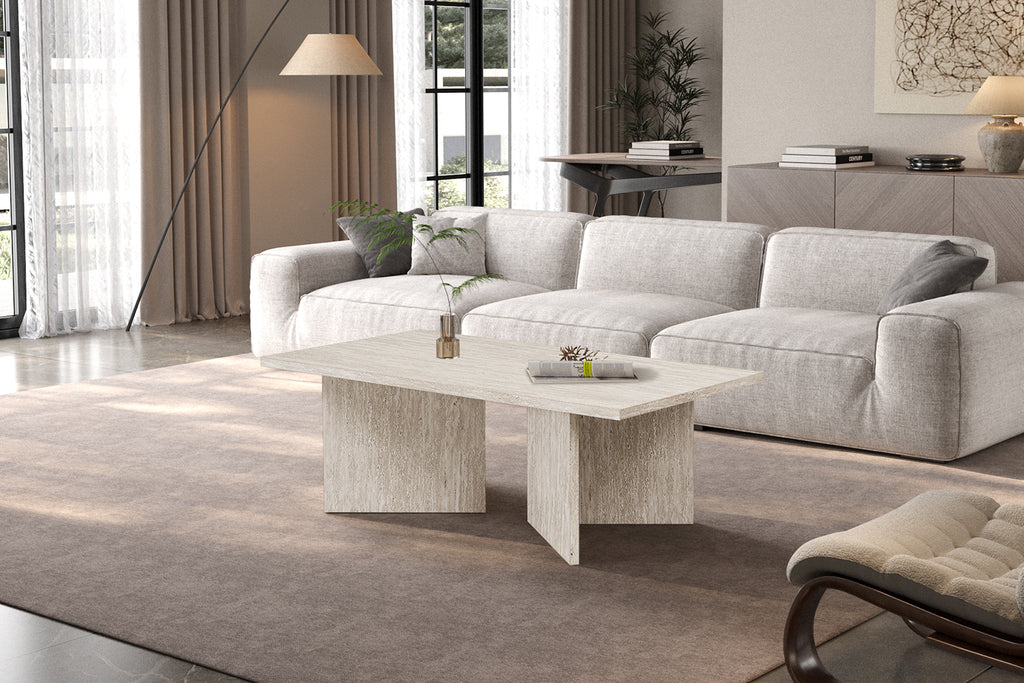 Table basse Litar effet travertin Beige