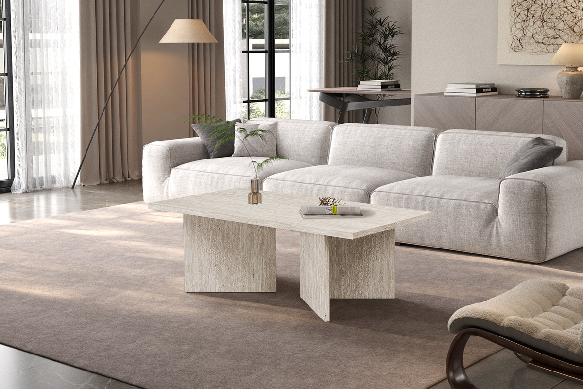 Table basse Litar effet travertin Beige
