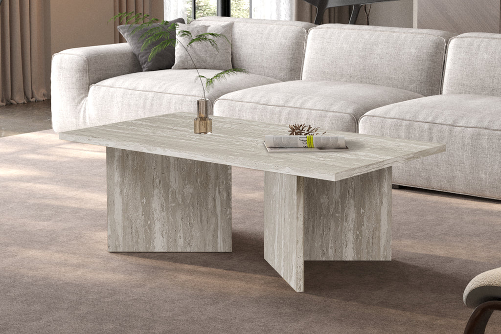 Table basse Litar effet travertin Gris