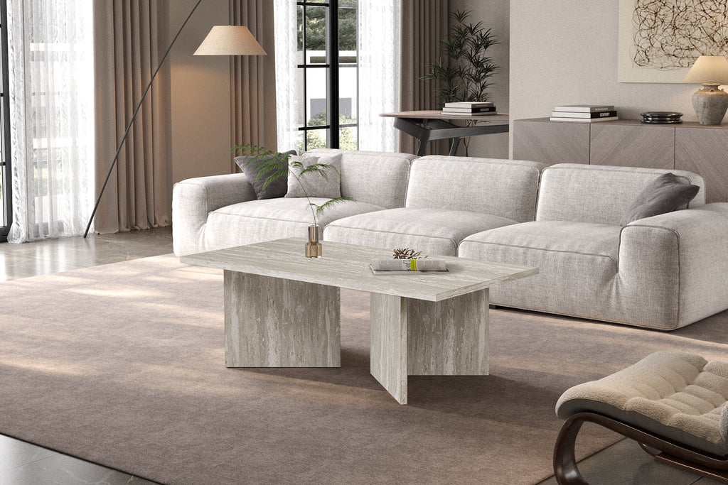 Table basse Litar effet travertin Gris