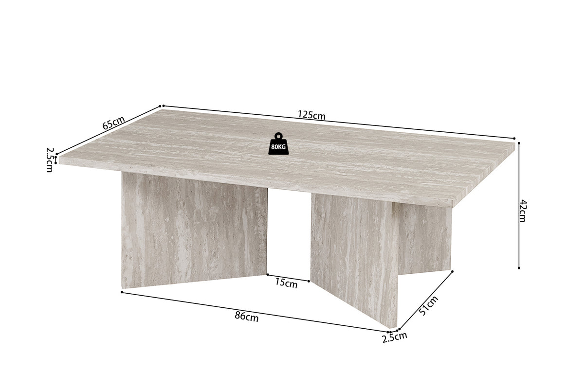 Table basse Litar effet travertin Gris
