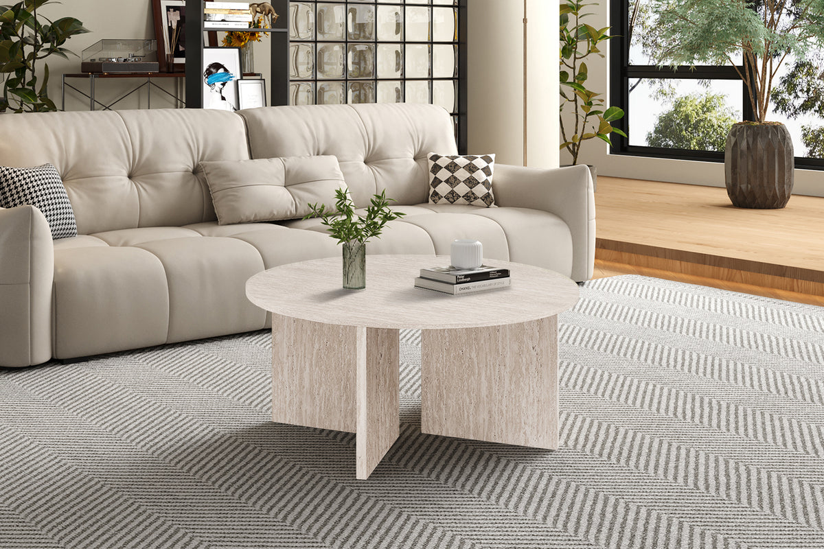 Table basse Drasir Ronde effet travertin Beige
