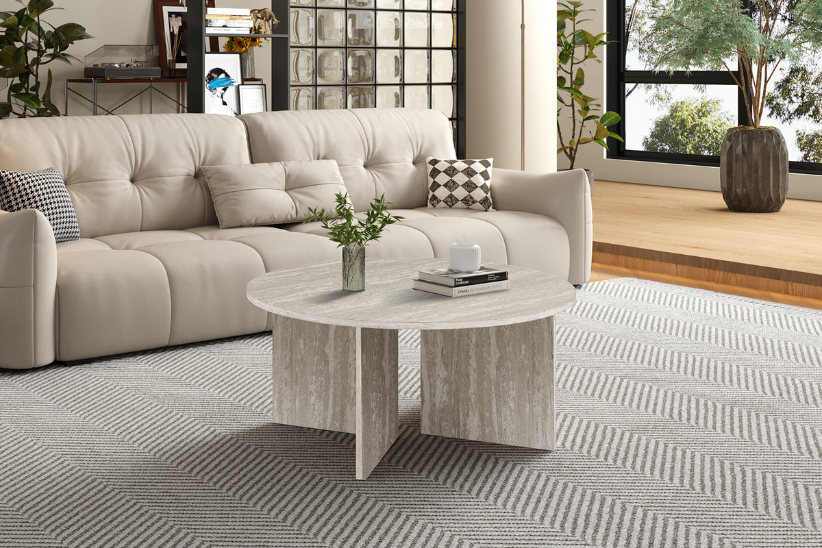 Table basse Drasir Ronde effet travertin Gris