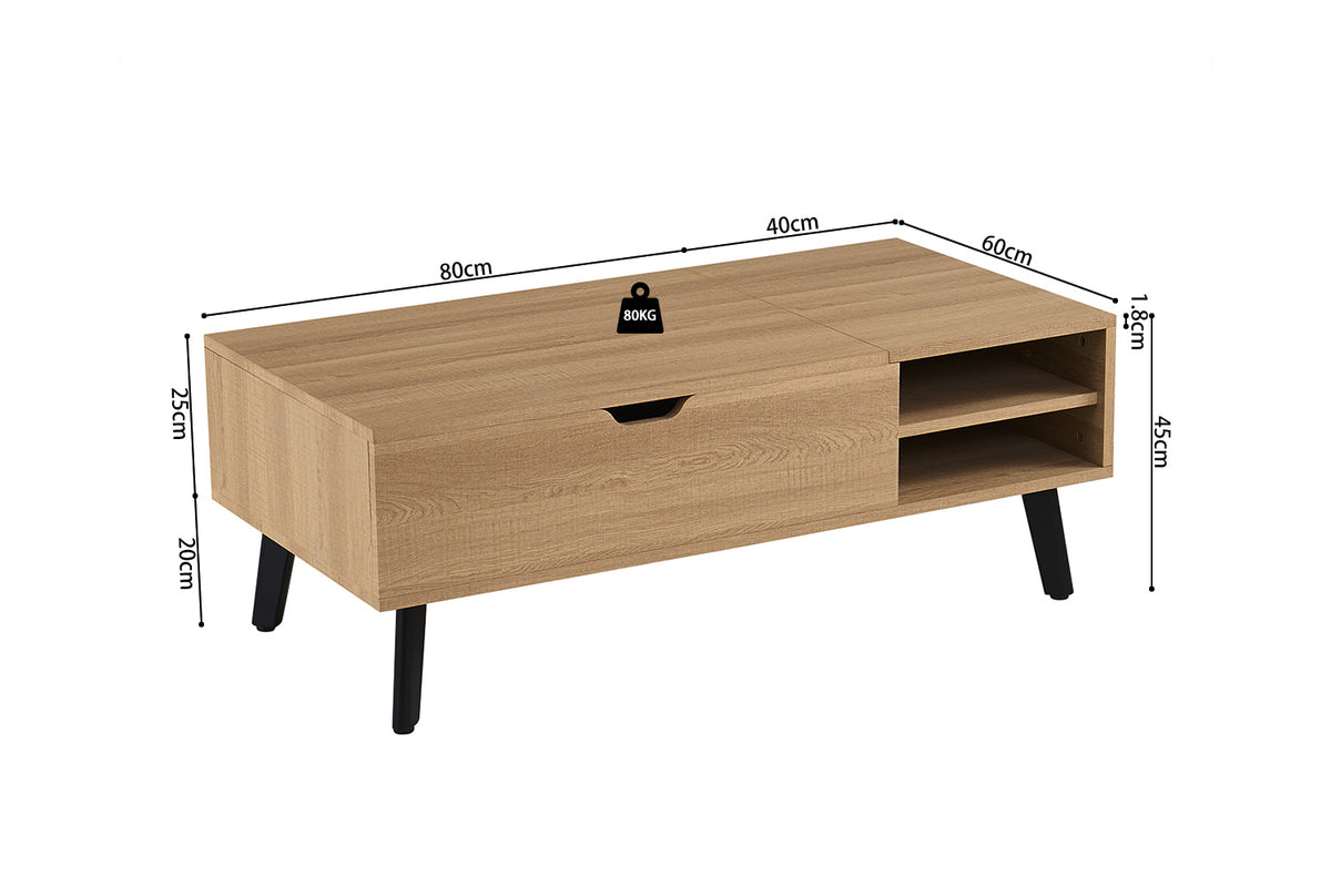 Table basse Justine Plateau relevable effet chêne Naturel