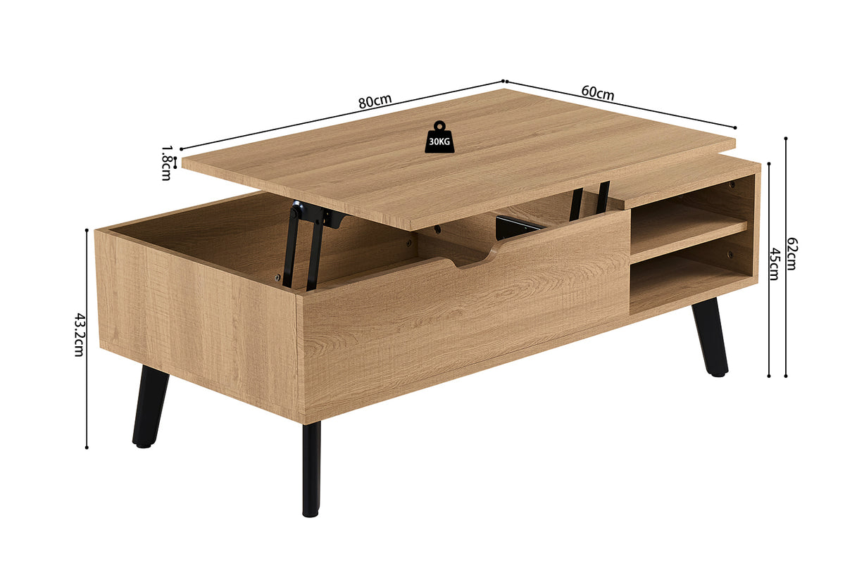 Table basse Justine Plateau relevable effet chêne Naturel