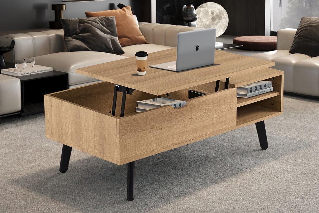Table basse Justine Plateau relevable effet chêne Naturel
