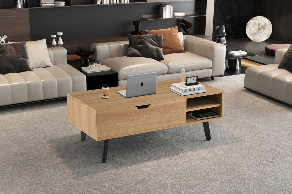 Table basse Justine Plateau relevable effet chêne Naturel