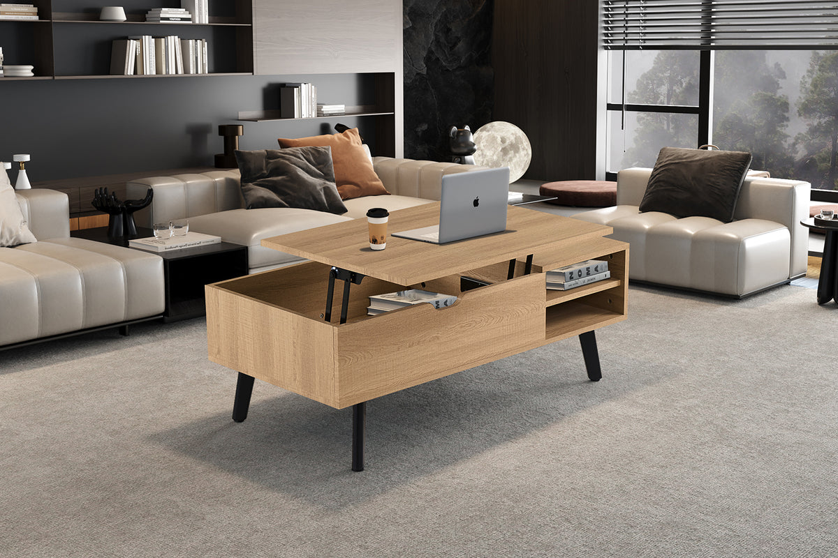 Table basse Justine Plateau relevable effet chêne Naturel