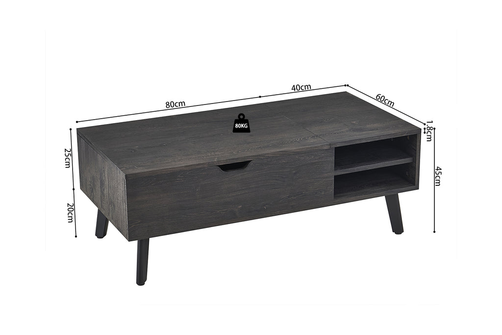 Table basse Justine Plateau relevable finition Brun foncé