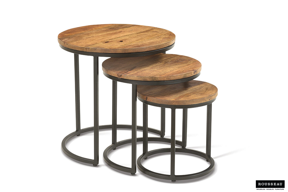 Table d'appoint Plano Lot de 3 bois de manguier