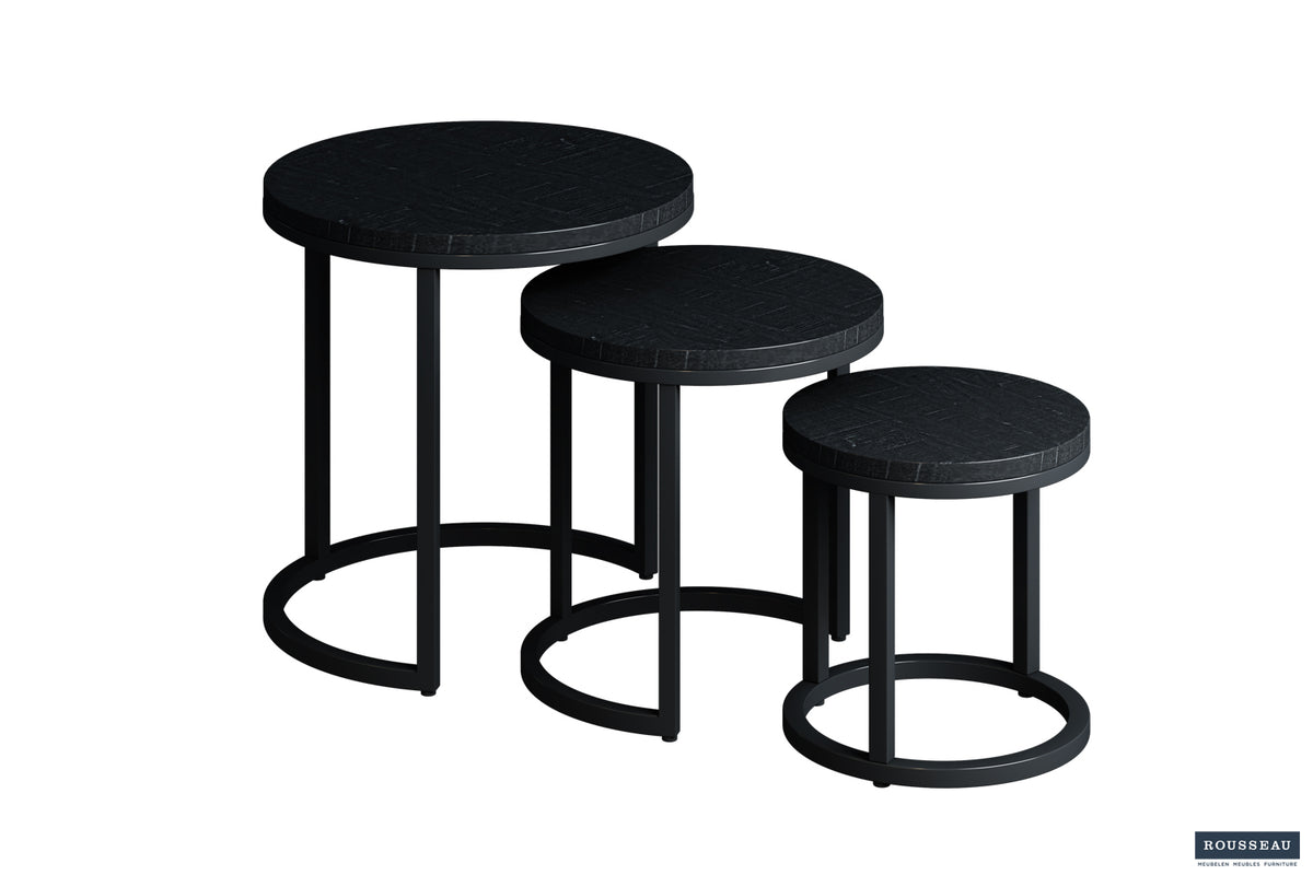 Table d'appoint Plano Lot de 3 bois de manguier noir