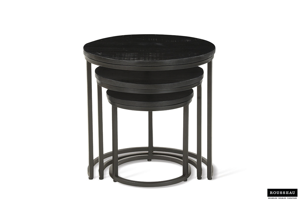 Table d'appoint Plano Lot de 3 bois de manguier noir